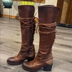 freebird Brown Lace-Up Over-the-Knee Leather Boots